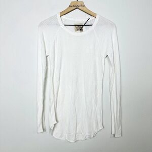Chaser NWT Waffle Knit Raglan Long Sleeve Shirttail Pullover Tops White Medium